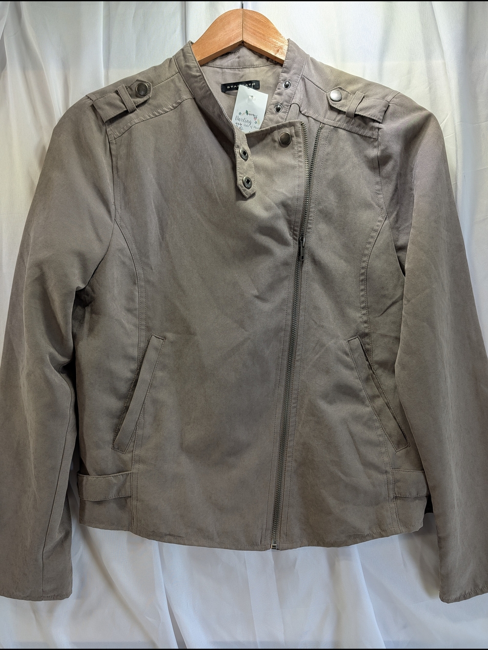 Staccato Women's NWT Taupe Moto Style Zip Front Jacket Ladies Size Large